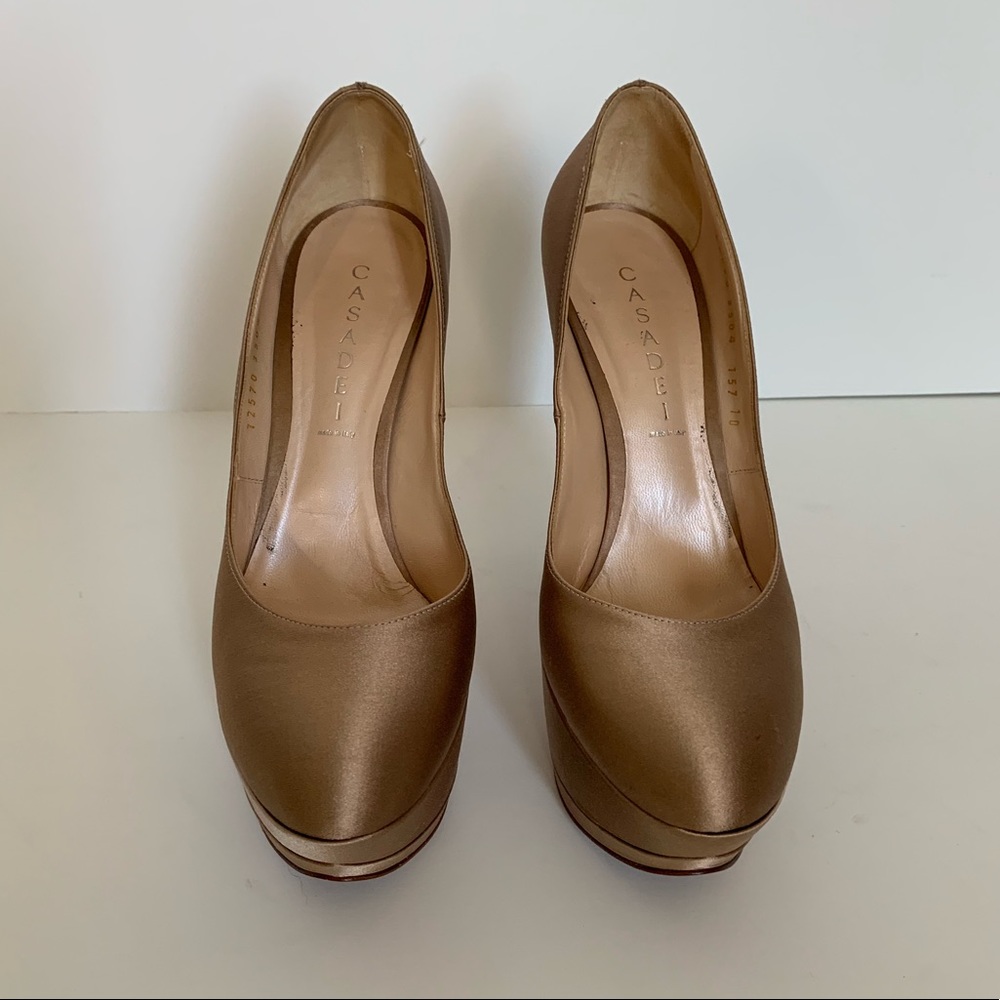 Casadei Nude Satin Platform Heel - Picture 2 of 4